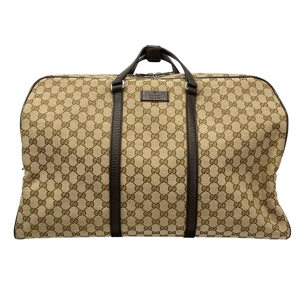 GUCCI GG Boston Bag Beige Brown Dark Leather